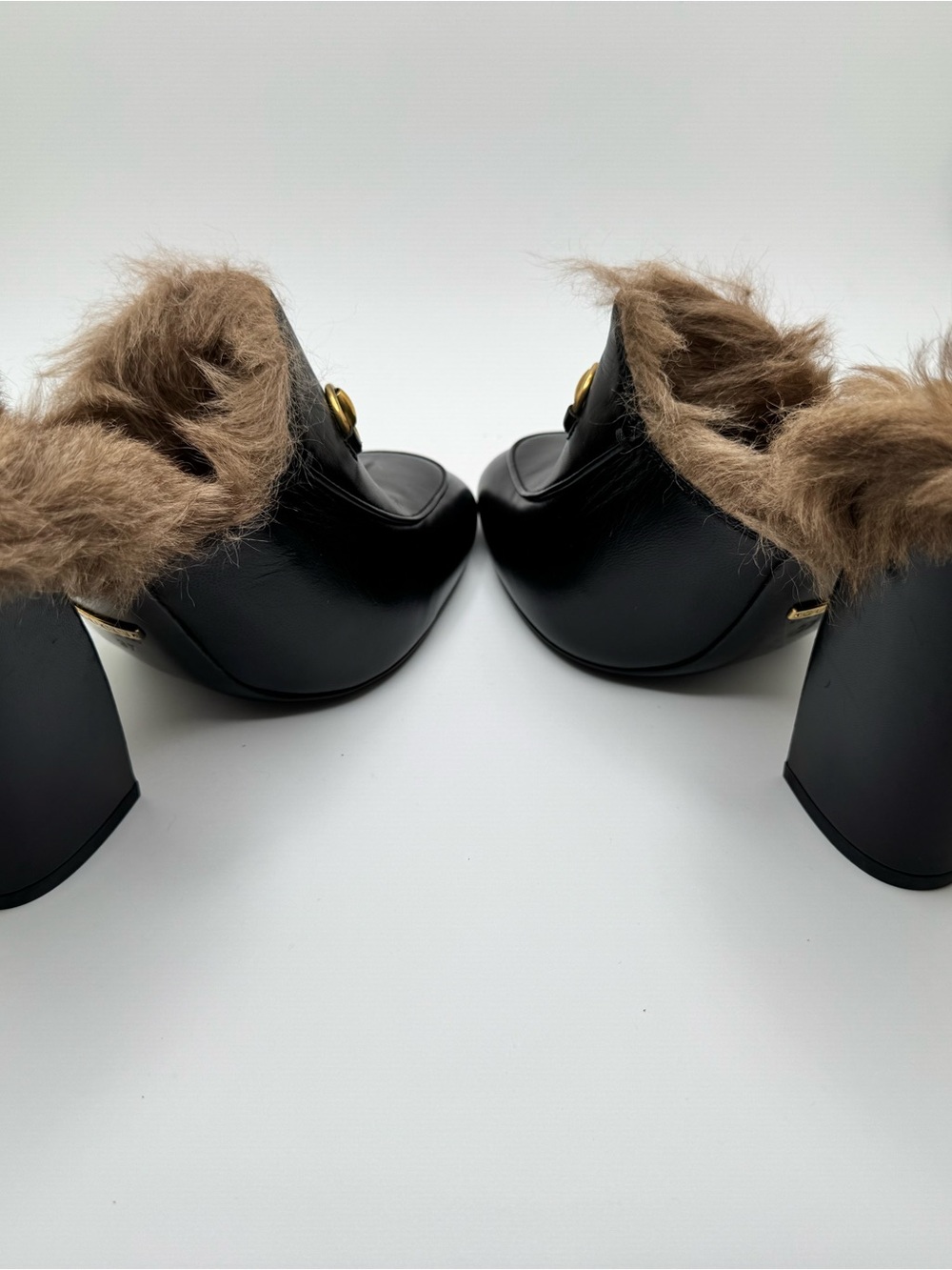 Gucci Princetown Fur Mules Black Leather Horsebit Heels 37 - Picture 6 of 16